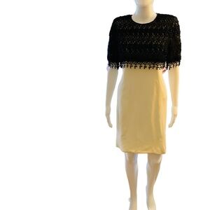 Vintage Silk Ivory Carolina Herrera dress with black floral overlay